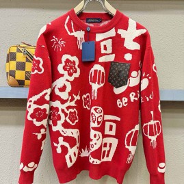 [홍콩명품.LOUIS VUITTON] 루이비통 26SS 로고 패턴 캐시미어 니트 스웨터 (레드), BM24572, 레플리카의류,미러급사이트