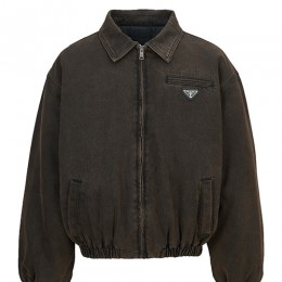 [홍콩명품,PRADA] 프라다 26SS 삼각로고 솜패딩 데님 카라 봄버 자켓 (브라운), BM24738, JL, 레플리카의류,미러급사이트
