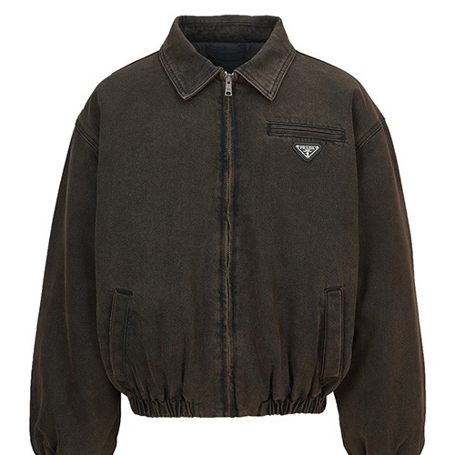 [홍콩명품,PRADA] 프라다 26SS 삼각로고 솜패딩 데님 카라 봄버 자켓 (브라운), BM24738, JL, 레플리카의류,미러급사이트
