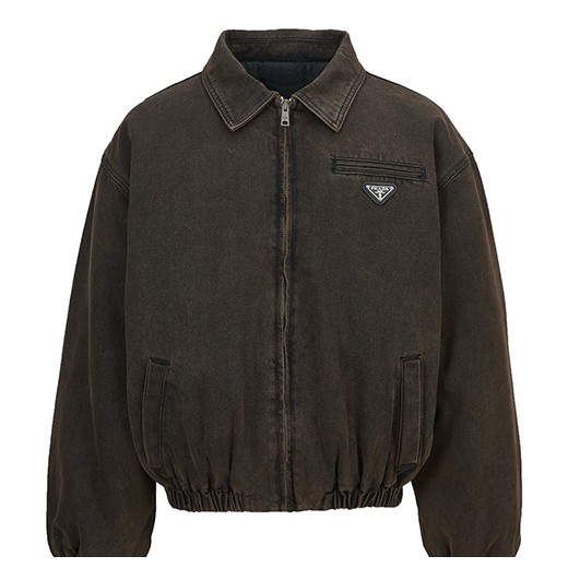 [홍콩명품,PRADA] 프라다 26SS 삼각로고 솜패딩 데님 카라 봄버 자켓 (브라운), BM24738, JL, 레플리카의류,미러급사이트