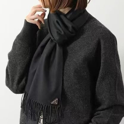 [홍콩명품,PRADA] 프라다 26SS 삼각로고 캐시미어 스카프 머플러 (블랙), ET3405, JL, 홍콩명품의류,구매대행,온라인명품