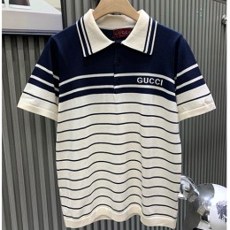 [홍콩명품.Gucci] 구찌 26SS 로고 스트라이프 카라 폴로 반팔 티셔츠 (아이보리-네이비), BM24794, S1F, 레플리카의류,미러급사이트