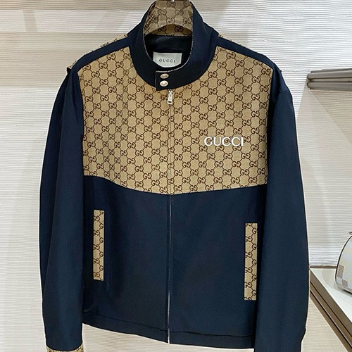 [홍콩명품.Gucci] 구찌 26SS 로고 GG수프림 터틀넥 봄버 자켓 770762 (네이비-베이지), BM24861, KSM, 레플리카의류,미러급사이트