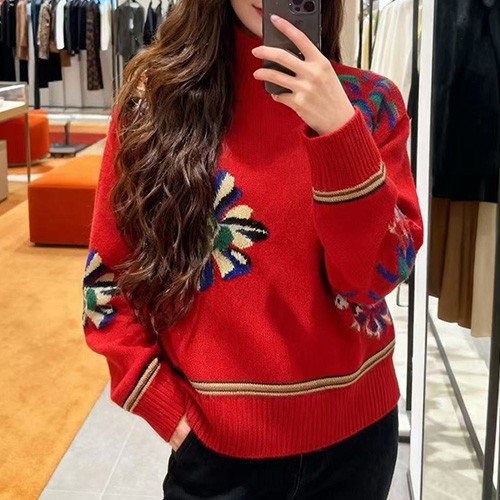 [홍콩명품,FENDI] 펜디 26SS 로고 패턴 여성 하이넥 니트 스웨터 (레드), BM25063, TBG, 레플리카의류,미러급사이트