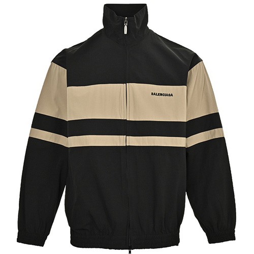[홍콩명품.BALENCIAGA] 발렌시아가 26SS 로고 자수 터틀넥 봄버 자켓 (블랙-베이지), BM25194, KOO, 무료배송