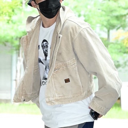 [홍콩명품.BALENCIAGA] 발렌시아가 26SS 로고 워싱 후드 데님 자켓 (베이지), BM25200, KOO, 무료배송