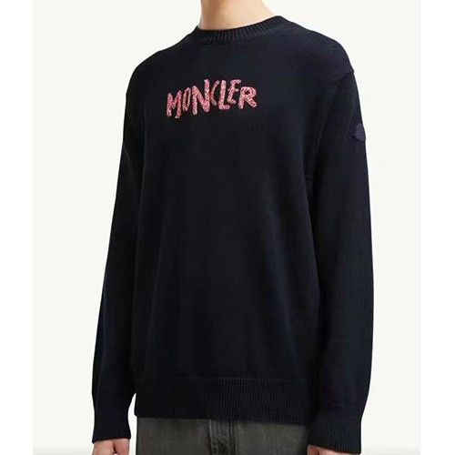 [홍콩명품.MONCLER] 몽클레어 26SS 로고 그래픽 자수 니트 스웨터 (네이비), BM25215, JL, 무료배송