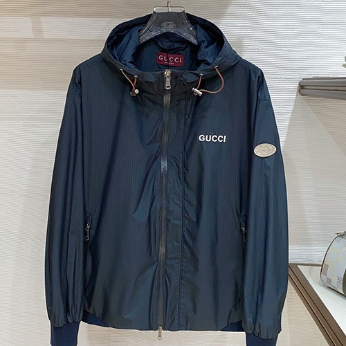 [홍콩명품.Gucci] 구찌 26SS 로고 자수 후드 윈드브레이커 자켓 (네이비), BM25227, BR, 무료배송