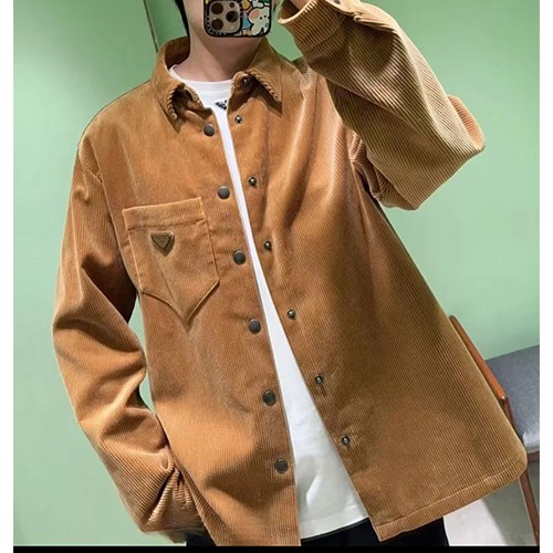 프라다 삼각로고 코드류이 골덴 남방 셔츠 자켓 (브라운) 26SS