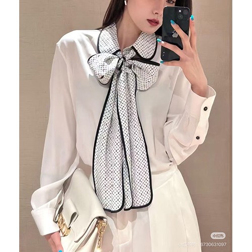 루이비통 로고 여성 리본 장식 블라우스 셔츠 (화이트) 26SS