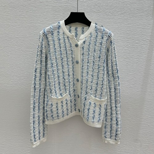 샤넬 로고 여성 라운드넥 니트 가디건 (블루) 26SS