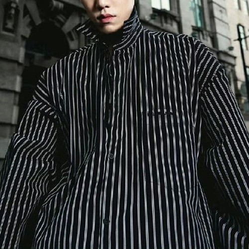 발렌시아가 로고 오버핏 스트라이프 남방 셔츠 자켓 (블랙) 26SS