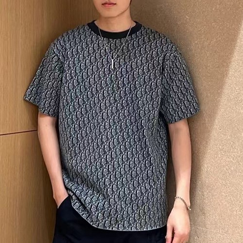 디올 로고 오블리크 니트 반팔 티셔츠 (블루) 26SS