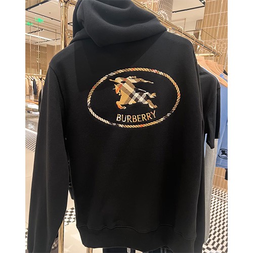 버버리 로고 자수 후드 집업 자켓 (블랙) 26SS