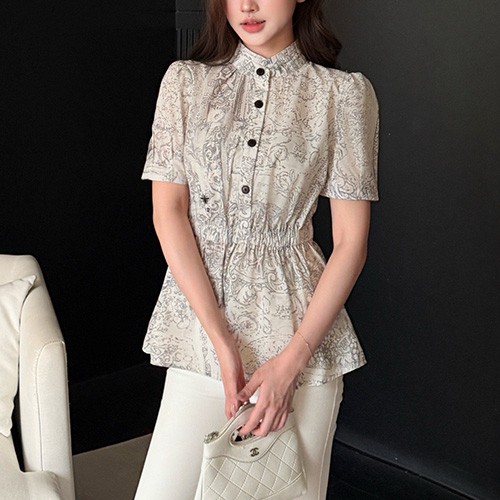 디올 로고 패턴 여성 블라우스 셔츠 (그레이) 26SS