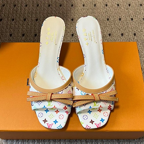 루이비통 로고 여성 모노그램 레더 가죽 6cm 힐 슬리퍼 (4컬러) 26SS