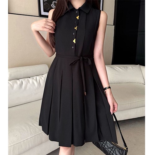 루이비통 로고 여성 슬리브리스 카라 원피스 (블랙) 26SS
