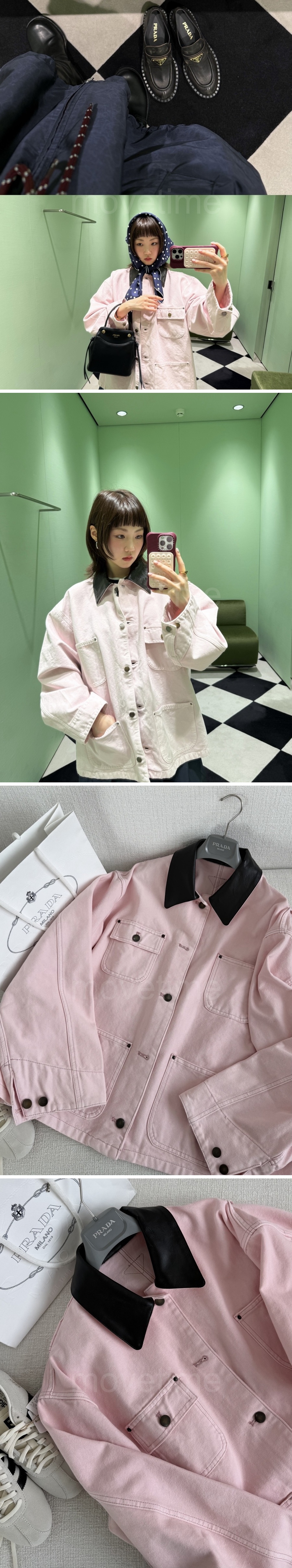 프라다 삼각로고 여성 데님 카라 자켓 (핑크) 26SS 상세이미지 3