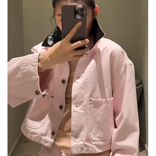 프라다 삼각로고 여성 쇼트 데님 카라 자켓 (핑크) 26SS