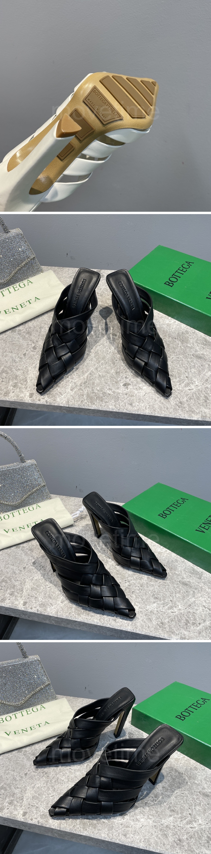 보테가베네타 로고 여성 인트레치아토 레더 가죽 6cm 힐 샌들 슬리퍼 (3컬러) 26SS 상세이미지 4