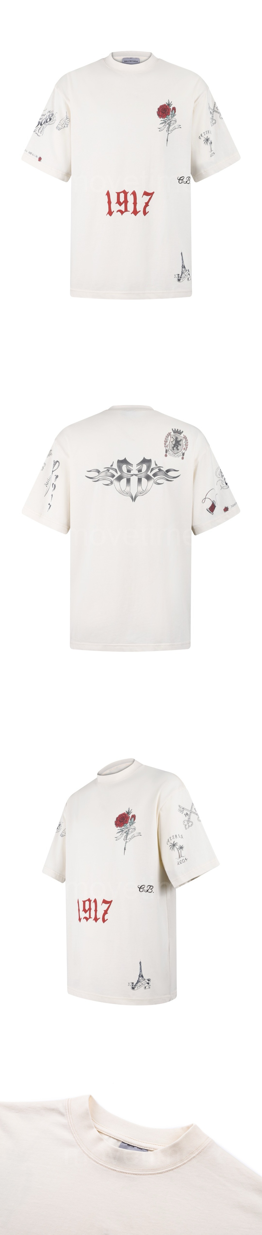 발렌시아가 로고 TATTOO 프린트 반팔 티셔츠 (화이트) 26SS 상세이미지 3