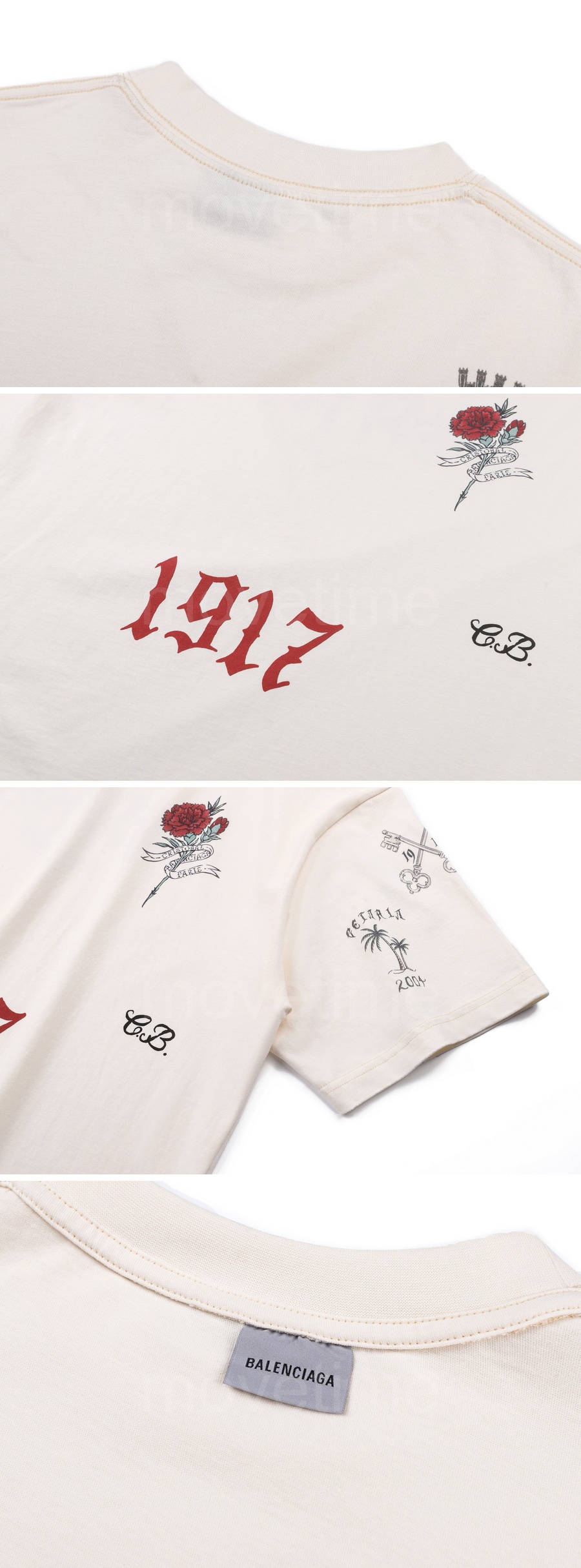 발렌시아가 로고 TATTOO 프린트 반팔 티셔츠 (화이트) 26SS 상세이미지 4