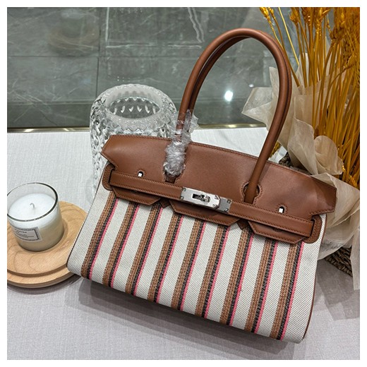 에르메스 로고 패턴 Shoulder Birkin 토트백 핸드백 (브라운-은장) 26SS