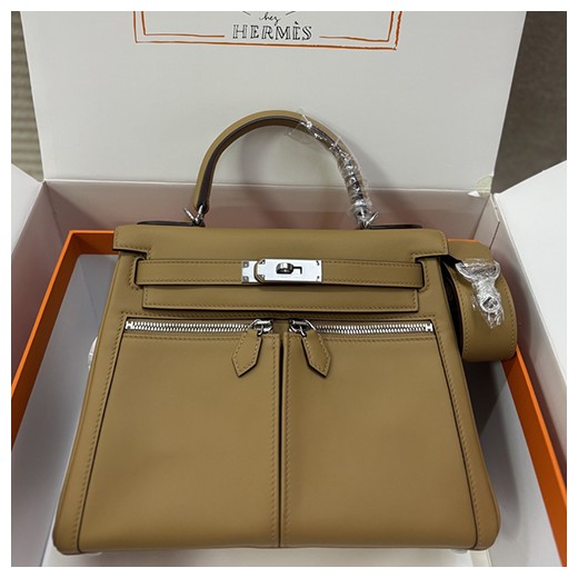 에르메스 로고 Kelly Lakis 28cm 토트백 핸드백 (브라운-은장) 26SS