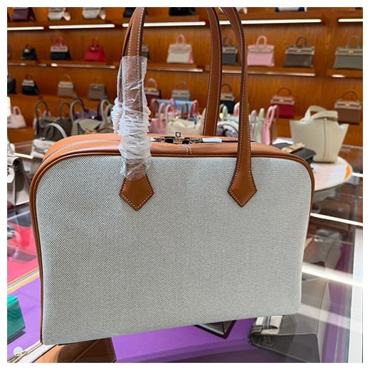 에르메스 로고 Victoria 35cm 토트백 핸드백 (브라운-그레이) 26SS
