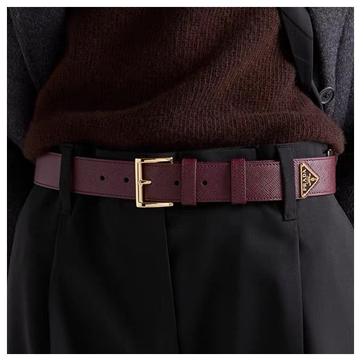 프라다 로고 Saffiano 레더 가죽 3.5cm 와인 벨트 (2컬러) 26SS