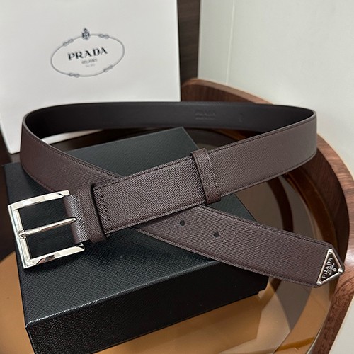 프라다 로고 Saffiano 레더 가죽 3.5cm 브라운 벨트 (2컬러) 26SS