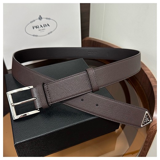 프라다 로고 Saffiano 레더 가죽 3.5cm 브라운 벨트 (2컬러) 26SS