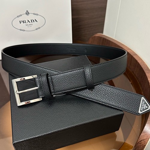 프라다 로고 Saffiano 레더 가죽 3.5cm 블랙 벨트 (2컬러) 26SS
