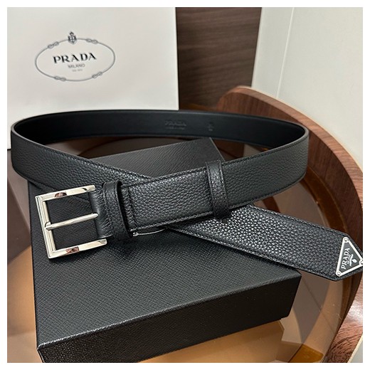 프라다 로고 Saffiano 레더 가죽 3.5cm 블랙 벨트 (2컬러) 26SS