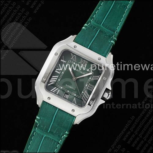 까르띠에 산토스 드 까르띠에 40mm 스테인리스 스틸 AF 1:1 베스트 에디션 그린 다이얼 그린 가죽 스트랩 미요타 9015
