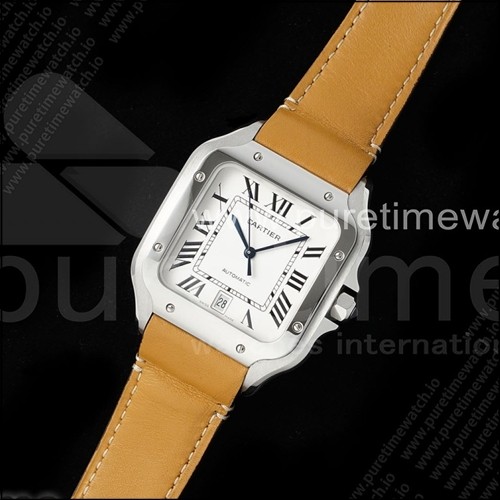 까르띠에 산토스 드 까르띠에 40mm AF 1:1 베스트 에디션 화이트 다이얼 브라운 가죽 스트랩 미요타 9015