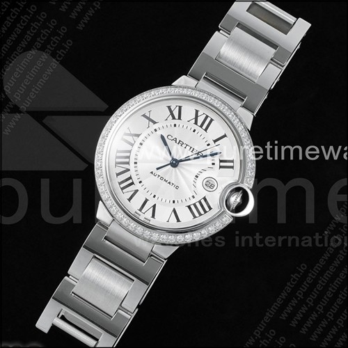 까르띠에 발롱 블루 42mm 스테인리스 스틸 CHF 1:1 베스트 에디션 화이트 텍스처 다이얼 1라인 다이아몬드 베젤 스테인리스 스틸 브레이슬릿 A2824