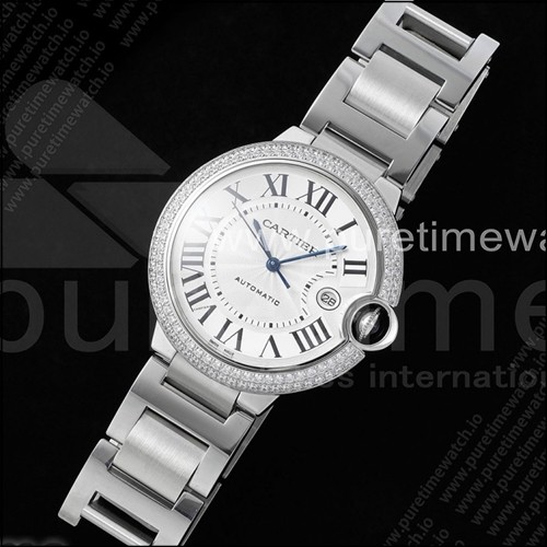 까르띠에 발롱 블루 42mm 스테인리스 스틸 CHF 1:1 베스트 에디션 화이트 텍스처 다이얼 2라인 다이아몬드 베젤 스테인리스 스틸 브레이슬릿 A2824