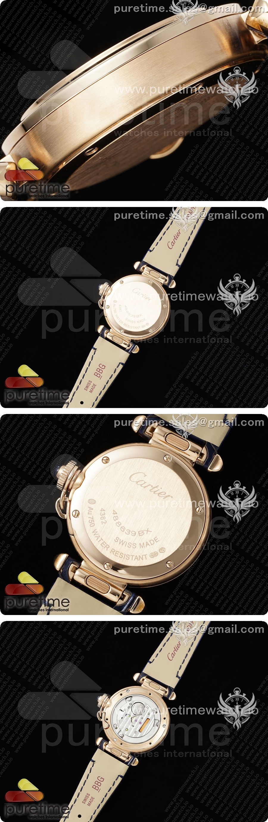 까르띠에 파샤 30mm 로즈골드 AF 1:1 베스트 에디션 화이트 텍스처 다이얼 다이아몬드 베젤 딥 블루 가죽 스트랩 Jaq 쿼츠 상세이미지 4
