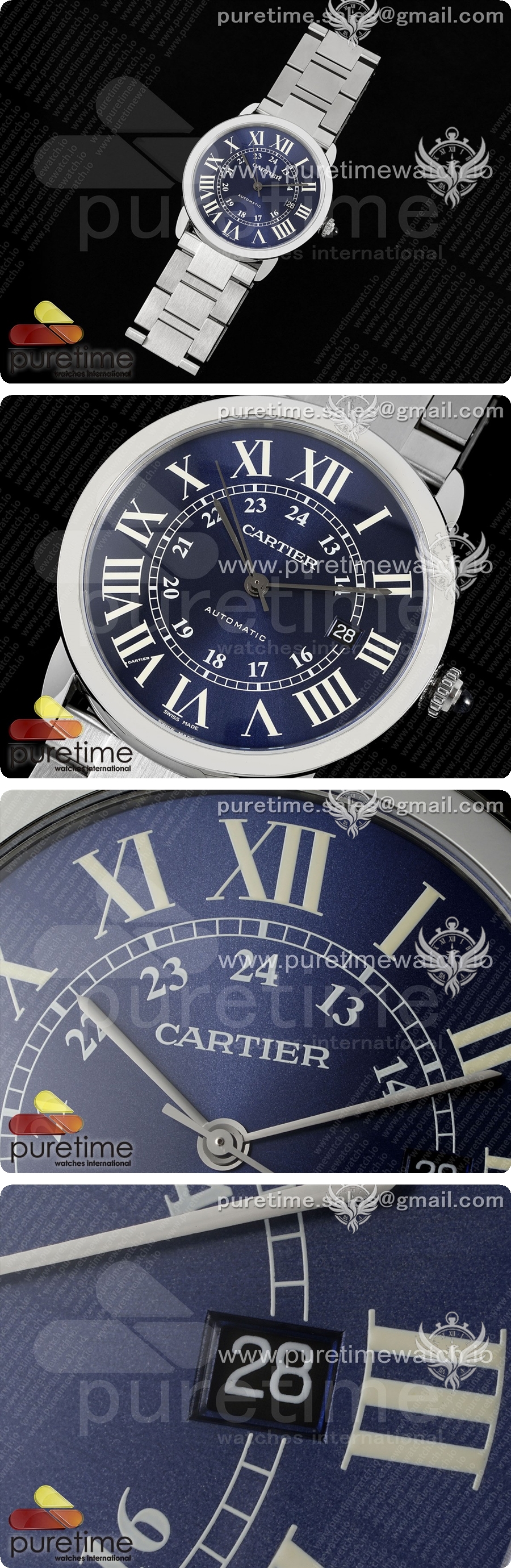 까르띠에 론드 솔로 42mm 스테인리스 스틸 AF 1:1 베스트 에디션 블루 다이얼, 스테인리스 스틸 브레이슬릿, 미요타 9015 상세이미지 2