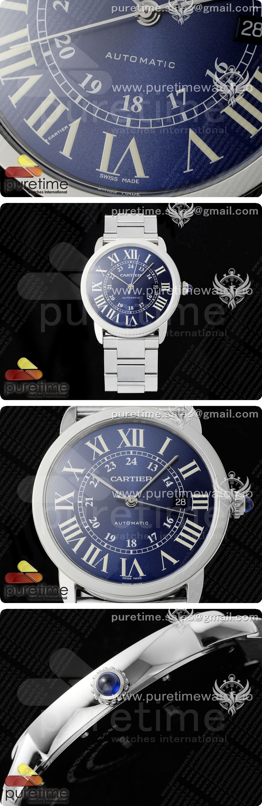 까르띠에 론드 솔로 42mm 스테인리스 스틸 AF 1:1 베스트 에디션 블루 다이얼, 스테인리스 스틸 브레이슬릿, 미요타 9015 상세이미지 3
