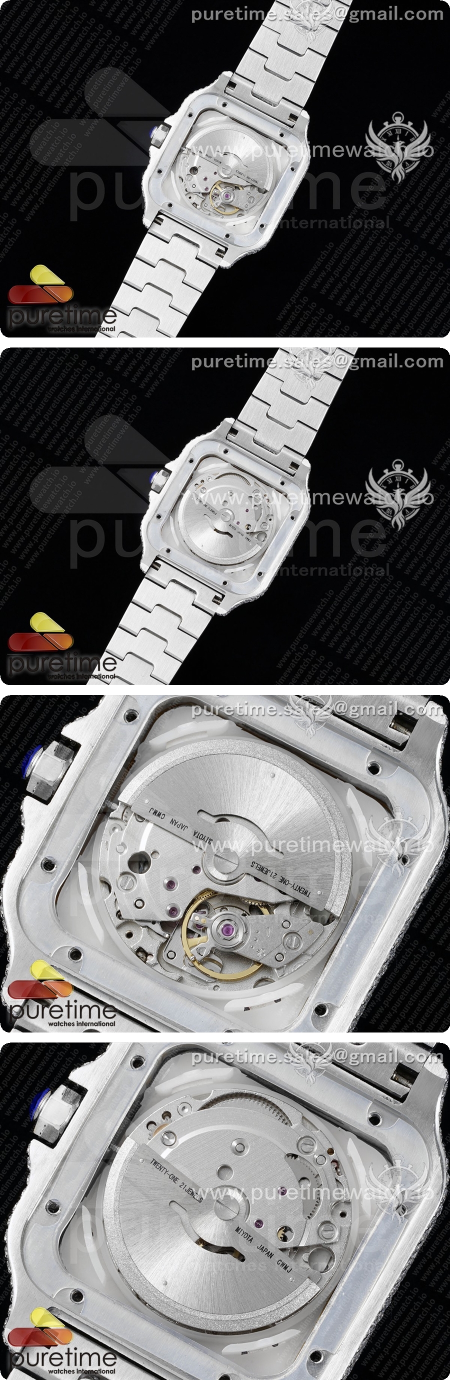 까르띠에 산토스 40mm 풀 다이아몬드 스테인레스스틸/로즈골드 TWF 베스트 에디션 SS 다이아몬드 로마 숫자 다이얼 브레이슬릿 MIYOTA 9015 상세이미지 5