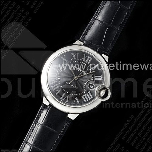 까르띠에 발롱블루 42mm 스테인리스 스틸 AF 1:1 블랙 텍스처 다이얼 블랙 가죽 스트랩 A2824 V5