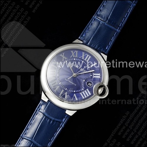 까르띠에 발롱블루 42mm 스테인리스 스틸 AF 1:1블루 텍스처 다이얼, 블루 가죽 스트랩 A2824 V5