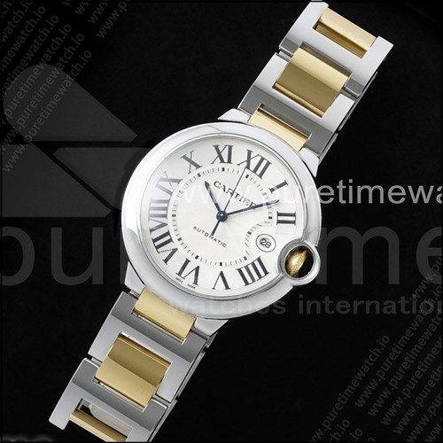 까르띠에 발롱블루 42mm 스테인레스 스틸/옐로우골드 AF 1:1 화이트 텍스처 다이얼, A2824 V5