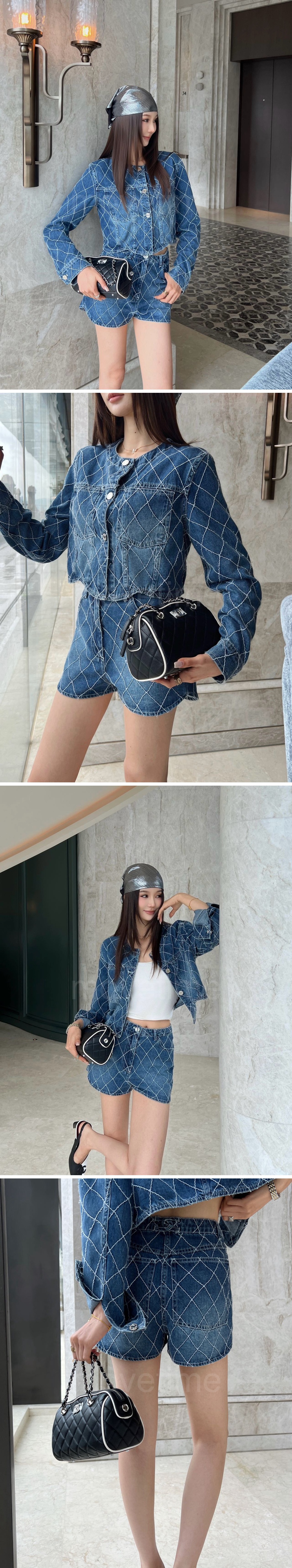 샤넬 여성 라운드넥 데님 자켓 + 쇼츠 핫팬츠 상하의 세트 26SS 상세이미지 2