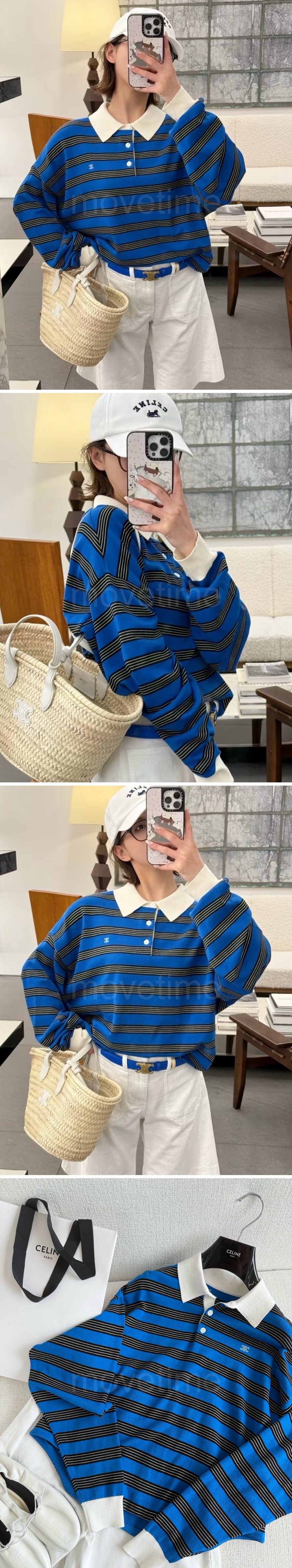 셀린느 여성 스트라이프 카라 긴팔 티셔츠 26SS 상세이미지 2