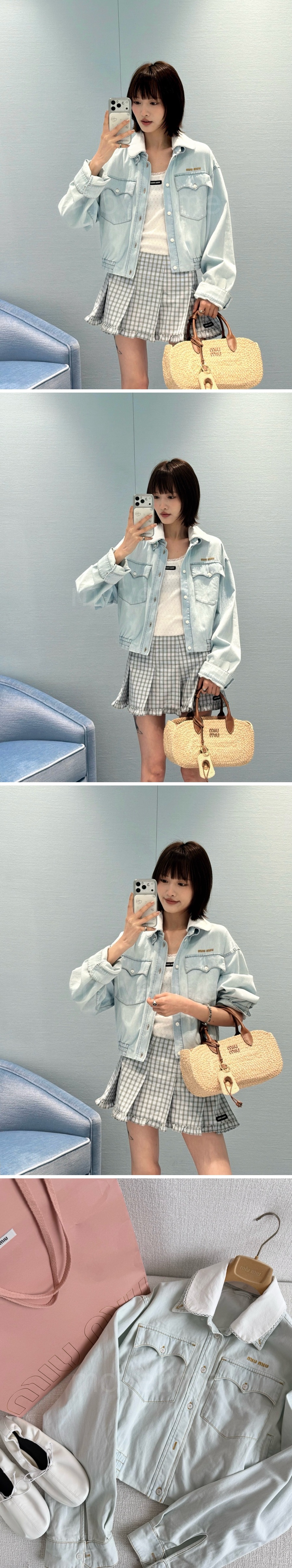 미우미우 여성 데님 카라 자켓 26SS 상세이미지 2