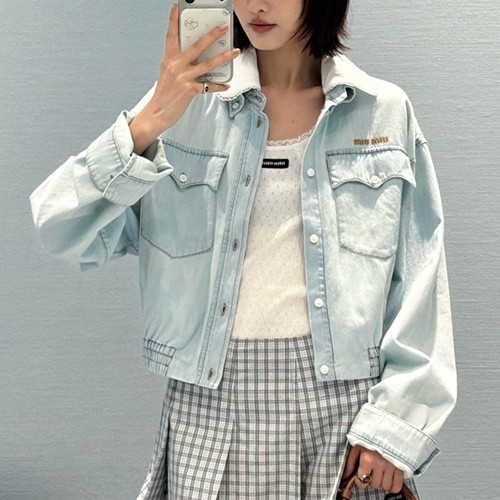 미우미우 여성 데님 카라 자켓 26SS