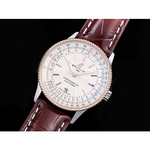 [BREITLING] 브라이틀링 네비타이머 로즈골드 41mm 화이트 다이얼, 홍콩명품시계,남자워치,손목시계,브라운가죽스트랩